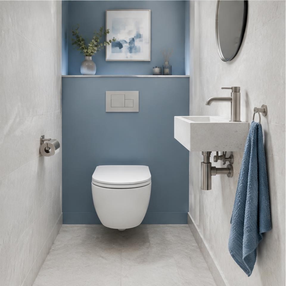 Tijdelijke impressie van een gerenoveerde toiletruimte
